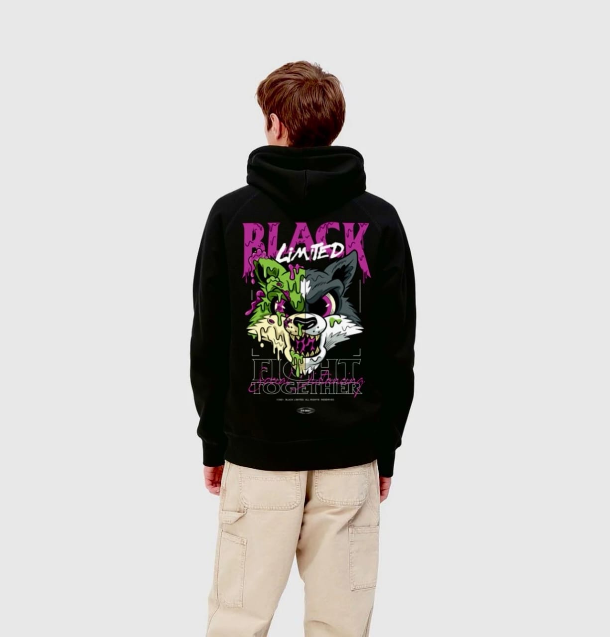Black Hoodie with Wolf Graphic Back Print